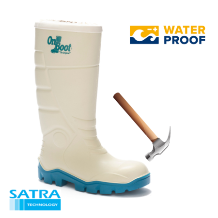 KING 1008 S4 POLİÜRETAN ÇELİK BURUN UZUN BÜZGÜLÜ ÇİZME (PU LONG COVER BOOTS STEEL TOE CUP-S4 - BEYAZ MAVİ