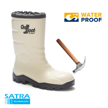 ONBOOT KİNG 1009 S4 POLİÜRETAN ÇELİK BURUN  KISA BÜZGÜLÜ ÇİZME (PU SHORT COVER BOOTS- STEEL TOE CUP-S4 - BEYAZ SİYAH