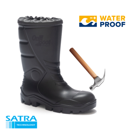 ONBOOT KİNG 1009 S4 POLİÜRETAN ÇELİK BURUN  KISA BÜZGÜLÜ ÇİZME (PU SHORT COVER BOOTS- STEEL TOE CUP-S4 - SİYAH SİYAH
