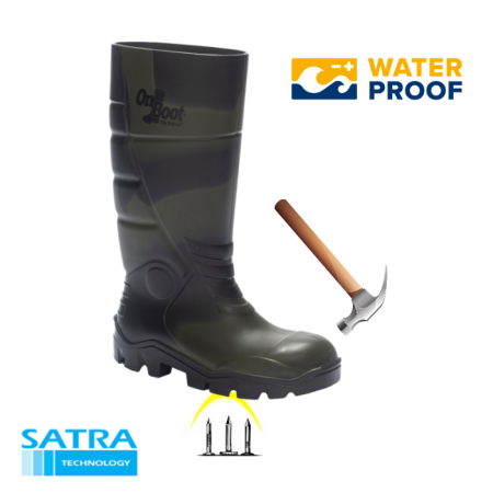 KING 1001 S5 POLİÜRETAN ÇELİK BURUN ÇELİK TABAN UZUN ÇİZME (STEEL TOE CUP AND STEEL MIDSOLE S5 - YEŞİL KAMUFLAJ SİYAH