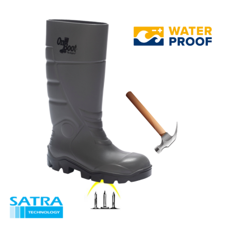 KING 1001 S5 POLİÜRETAN ÇELİK BURUN ÇELİK TABAN UZUN ÇİZME (STEEL TOE CUP AND STEEL MIDSOLE S5 - GRİ SİYAH