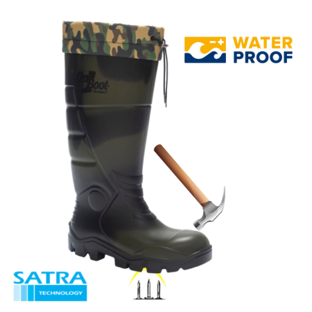 KING 1005 S5 POLÜRETAN UZUN BAĞLI ÇELİK BURUN ÇELİK TABAN ÇİZME ( STEEL TOE CUP AND STEEL MIDSOLE S5 - YEŞİL KAMUFLAJ SİYAH