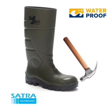 Onboot Uzun Çelik Burun Soğuk, Su Geçirmez Kaymaz Tabanlı İş Av ve Yağmur Çizmesi 1001S4 - HAKI SIYAH