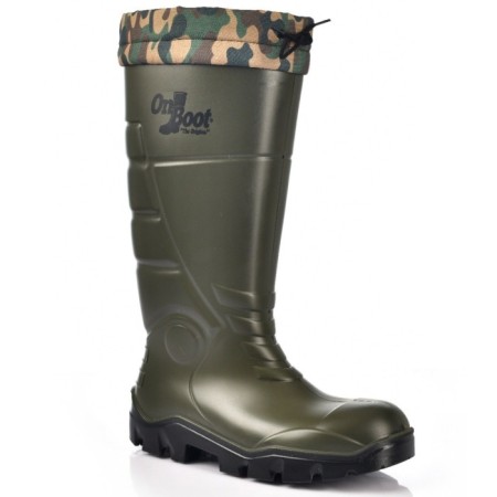 Onboot Kısa Bağlı Çelik Burun Soğuk Geçirmez, Su Geçirmez Kaymaz Tabanlı İş Av Yağmur Çizmesi 1006S4 - HAKI SIYAH